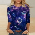 thumbnail image 2 of Lovskoo Summer Top for Women 2024 Novelty Galaxy Universe Graphic Tees 3/4 Short Sleeve Shirts Casual Round Neck Tshirt Dark Blue M, 2 of 4