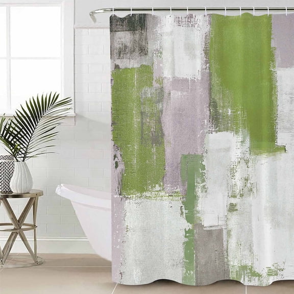 Sage Green Waterproof Fabric Shower Curtain, Modern Geometric Grey Oil Painting Abstract Shower Curtain for Bathroom Curtains Bathtubs Hotel Washable Shower Curtains with 12 Hooks Stall 54x78in