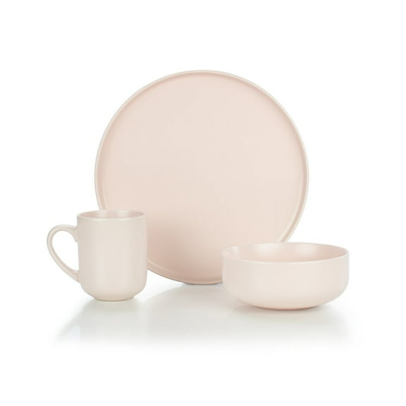 Everything Kitchens Modern Flat 12-Piece Dinnerware Set | Soft Pink