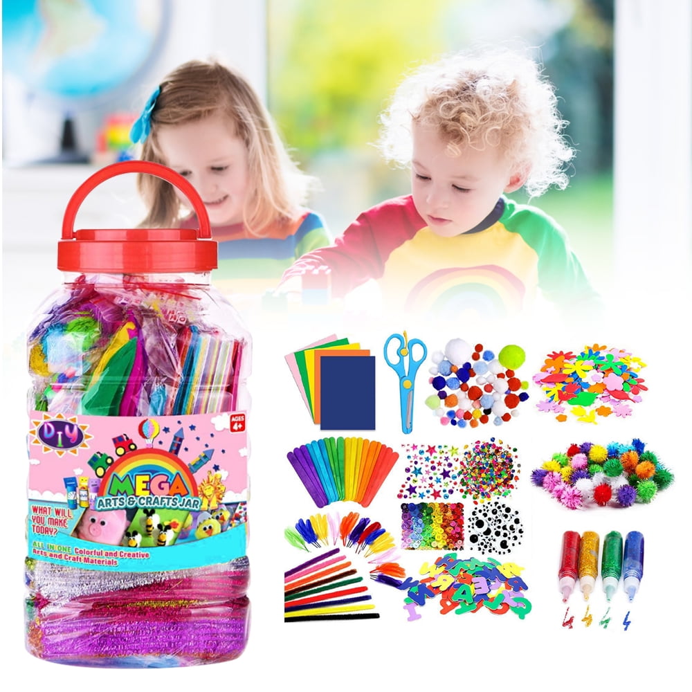 FunzBo Arts and Crafts Supplies Jar for Kids - Craft Art Supply Kit for Toddlers Age 4 5 6 7 8 9