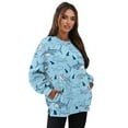 thumbnail image 7 of SCRAWLGOD Shark Print Blue Womens Round Neck Sweatshirts with Pockets Long Sleeve Trendy Pullover Casual Soft Drop Shoulder Loose Fit Tops Fall Clothes, S, 7 of 7