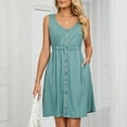 thumbnail image 2 of KBODIU Womens Dresses Sleeveless V-Neck Solid Color Pocket Makings Birthday Mothers Day Gifts Summer Dresses for Women 2023 Green M, 2 of 6