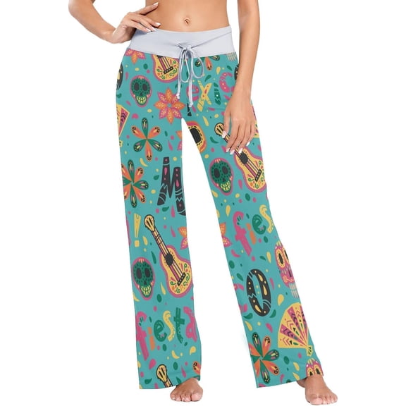 Women's Pajama Pants Cinco De Mayo Skull Comfy Stretch Sleepwear Essentials womens Lightweight Lounge Terry Pajama Pant, Large