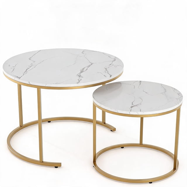 Ensemble de 2 Tables Basses Rondes Gigognes, Table Basse Ronde pour Salon, Tables Gigognes Gain de Place
