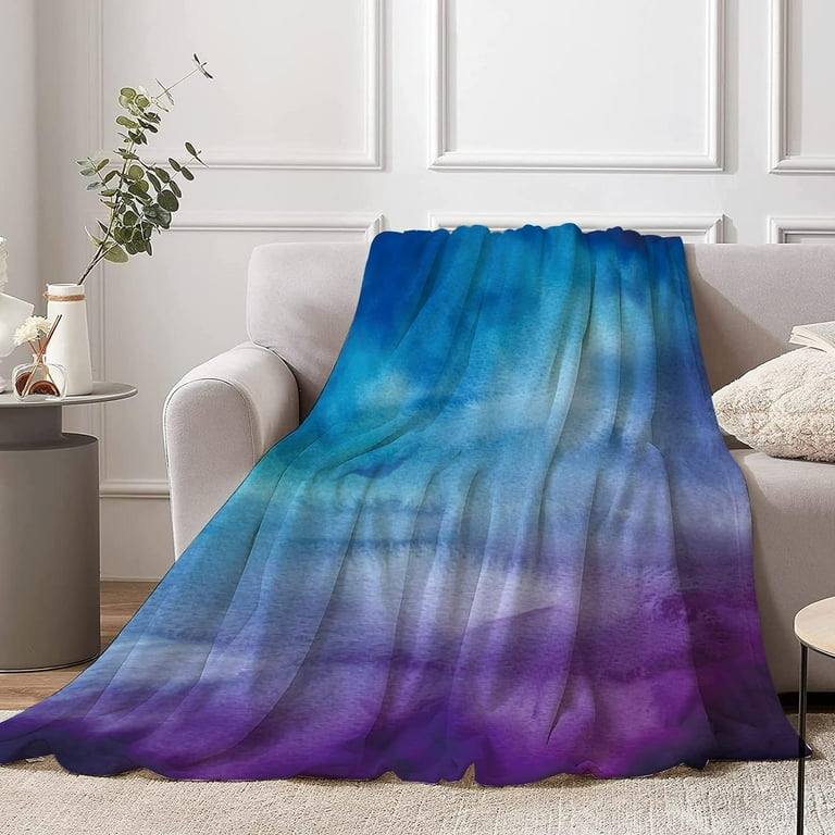 Colorful Blanket, Purple Blue Blanket Super Soft Flannel Fleece