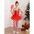 thumbnail image 4 of Ocealan Kids Girls Xmas Candy Cane Unitard Striped Sequin Ruffle Bodysuit Sleeveless Dance  Sets Red 12, 4 of 7