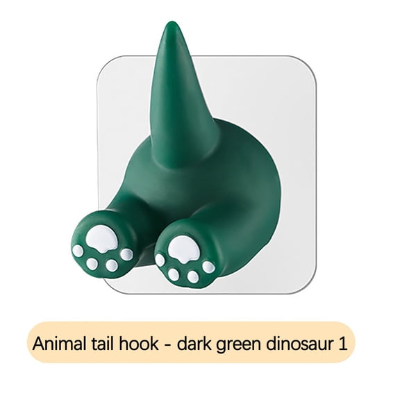 Dog Tail Coat Hooks - 2.6 x 2.6in, Decorative Wall-Mounted Vinyl Hook with No-Mark Adhesive for Keys, Towels and Bathroom(Green)