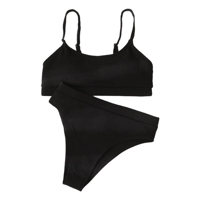 Traje de baño para mujer Bikini de empalme Traje de de talle alto Ropa Negro