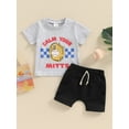 thumbnail image 4 of Suealasg Toddler Baby Boys Summer Outfits 6M 1T 2T 3T Short Sleeve Baseball Print Tops Elastic Waist Shorts 2Pcs Causal Sport Style Clothes, 4 of 9