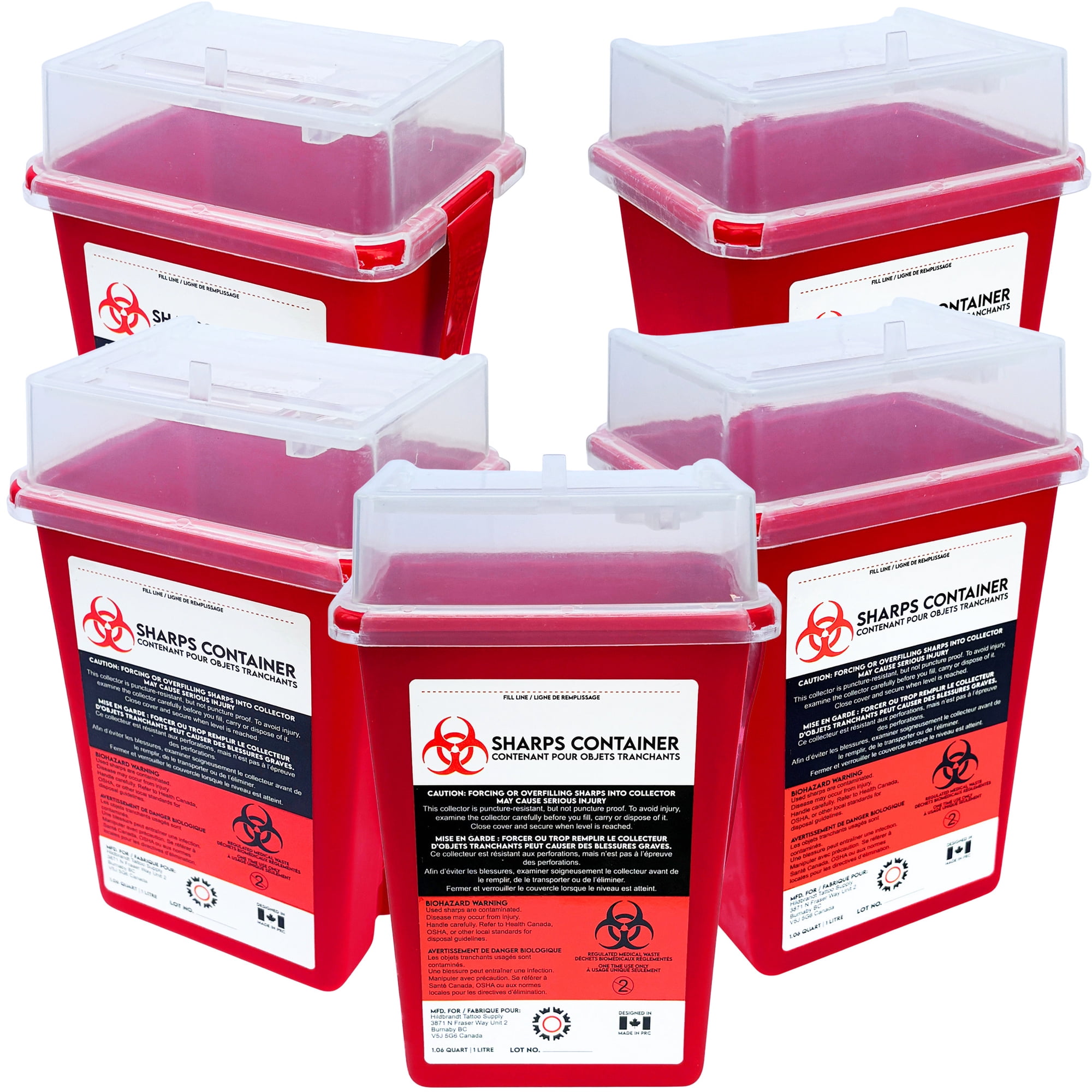 Sharps Container for Professional and Home Use - 1 Quart / 946mL Small Size Tall Sharp Container Needle Disposal Containers for Needles Pack of 5