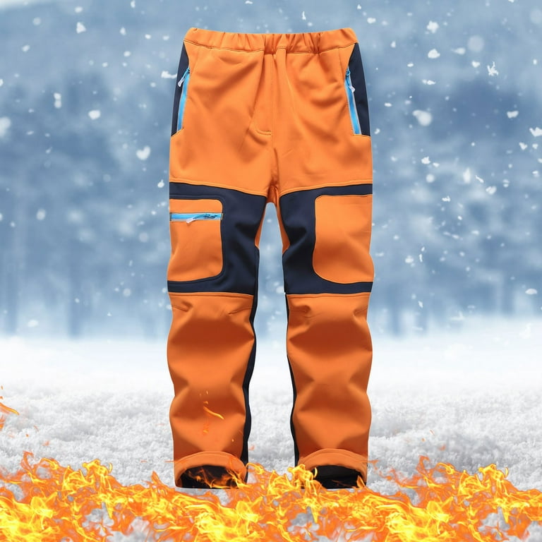 Kids Waterproof Softshell Trousers Girls Boys Plush Solid Color Winter Keep  Warm Windproof Breathable Outdoor Hiking Ski Snow Pants Zipper Pockets  Anti-Wrinkle Cargo Pants 5-16Years 