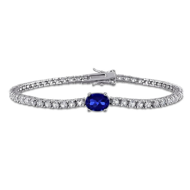 Lab Created Gemstone & White Sapphire Tennis Bracelet in Sterling Silver