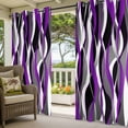 thumbnail image 5 of Outdoor Curtains for Patio Waterproof, Purple Stripe Windproof Pravicy Outside Porch Blackout Curtain, Black Grey White Gradient Striped Geometric Sun Blocking Grommets Curtains for Cabana 54"x95", 5 of 9