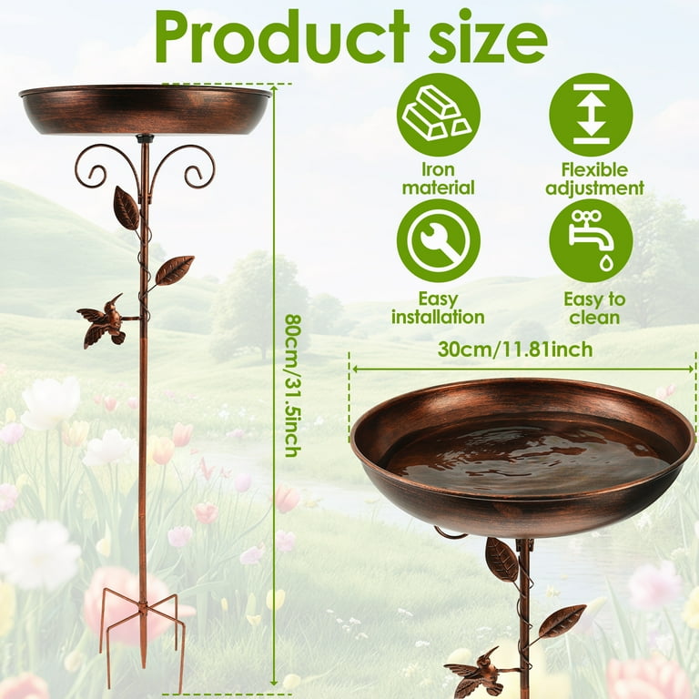 Xiyztok Bird Bath 32 Inches Sturdy Iron Outdoor Garden Birdbath