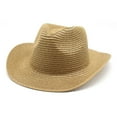 thumbnail image 1 of Women Men Summer Western Cowboy Hat - Shapeable Straw Hollowed Out Sun Hat, 1 of 5