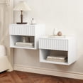 thumbnail image 3 of Floating Nightstand Set of 2, Modern Wall Mounted Bedside Tables with Fluted Drawer, Night Stand Small End Table with Open Storage Shelf for Bedroom, Living Room, Small Spaces, White, 3 of 7