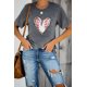 thumbnail image 2 of ABPHQTO Camiseta gris con estampado de corazón de béisbol para mujer, 2 of 5