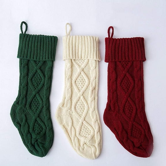 Kiibsot Christmas Stockings Cable Knit Stocking Christmas Decorations Goodie Bags Gift Fireplace Xmas Tree Stocking Ornaments for Holiday Family Friends (Length 18")