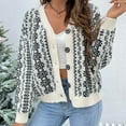 thumbnail image 4 of Lilgiuy Women's Snowflake Vertical Bar Breasted Loose Knit Cardigan Sweater Women's Autumn And Winter New Style White，6（M） Fall Fashion 2022 Spring Winter, 4 of 5