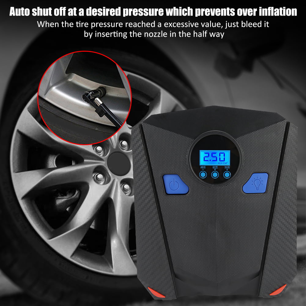 LCD Screen Digital Tyre Inflator Bright Emergency Light and 3 Valve Adaptors for Cars Bikes Airbeds Motorcycles Basketball Larger Air Flow 12V 120W 150PSI Air Compressor Pump with Pressure Gauge 