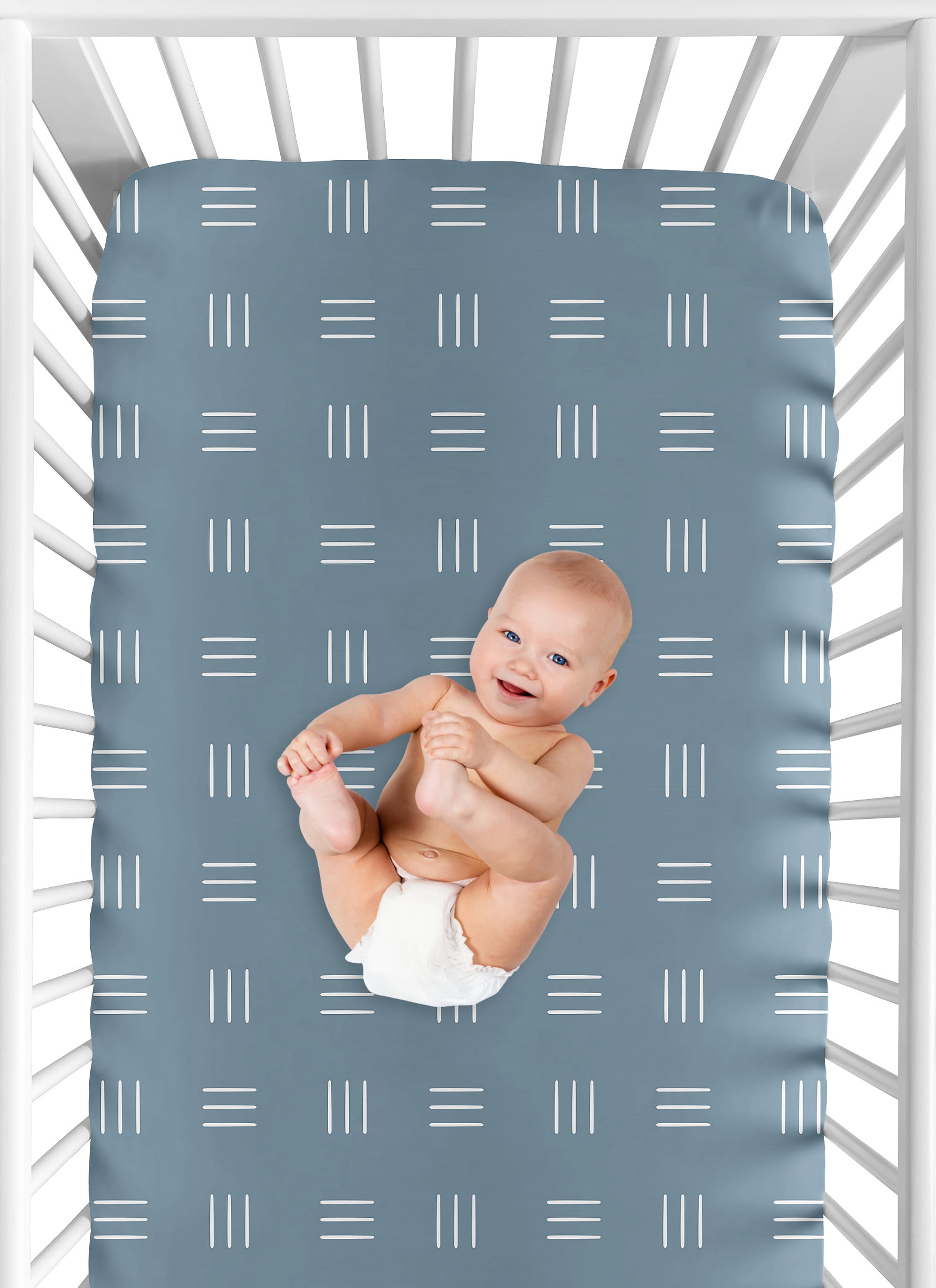 Sweet Jojo Designs Boho Hatch Dark Blue and White Fitted Crib Sheet