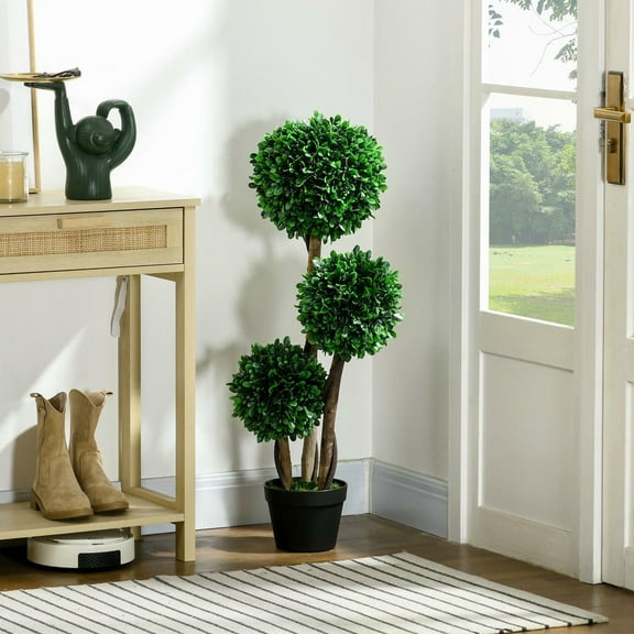 Resenkos 3FT Artificial Triple Ball Boxwood Topiary Tree - Indoors/Outdoors, Green