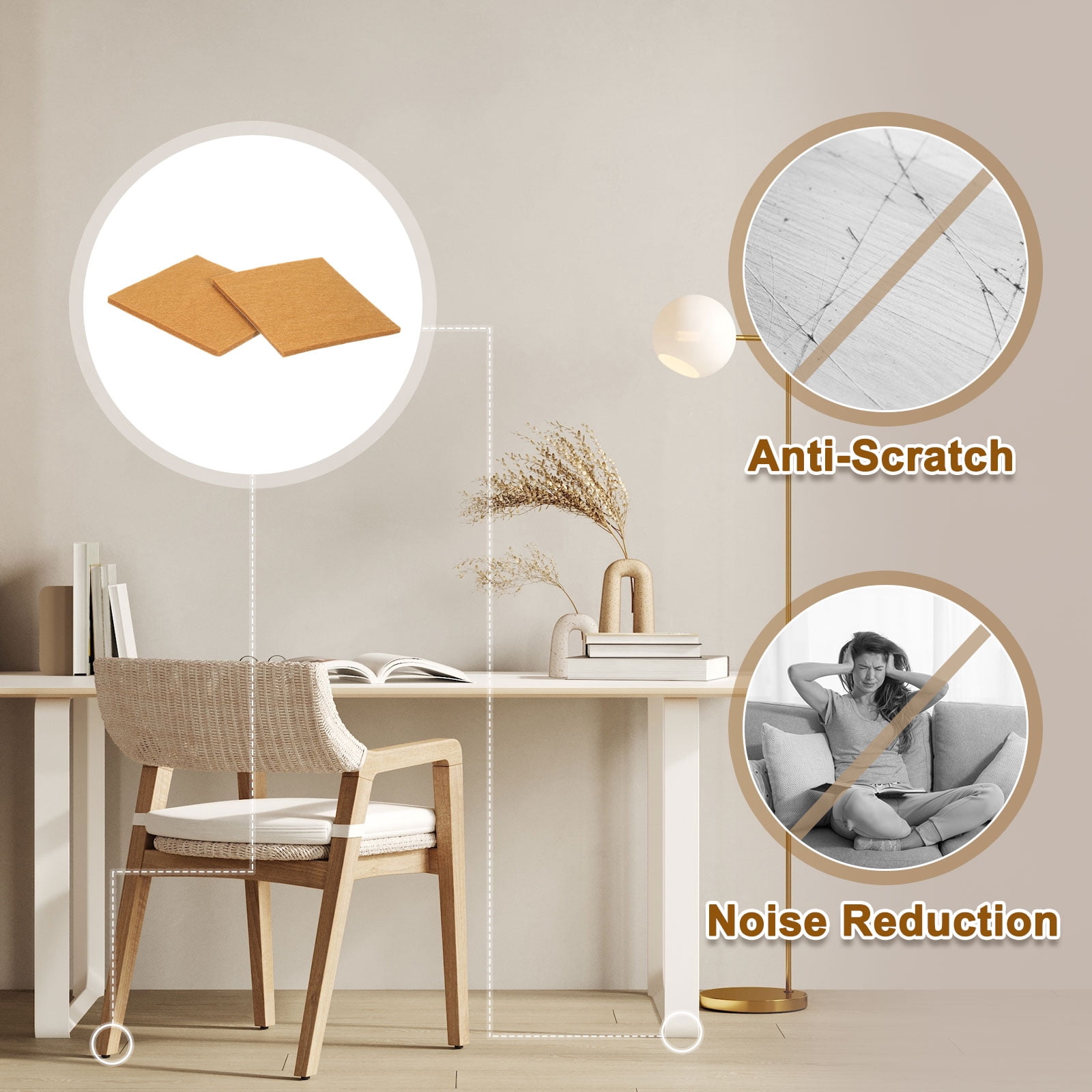 Felt Furniture Pads, 16Pack 5.12" x 4.49" Adhesive Backed Felt Non-slip Anti-scratch Chair Leg Protectors for Protecting Hardwood Floor, Light Brown