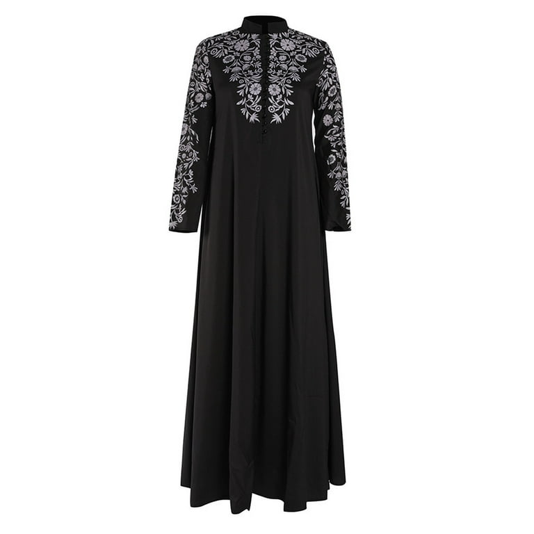 Womens Casual Muslim Kaftan Arab Abaya Islamic Lace Stitching Maxi