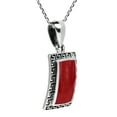 thumbnail image 4 of Synthetic Coral Greek Key Frame .925 Sterling Silver Pendant Necklace, 4 of 5
