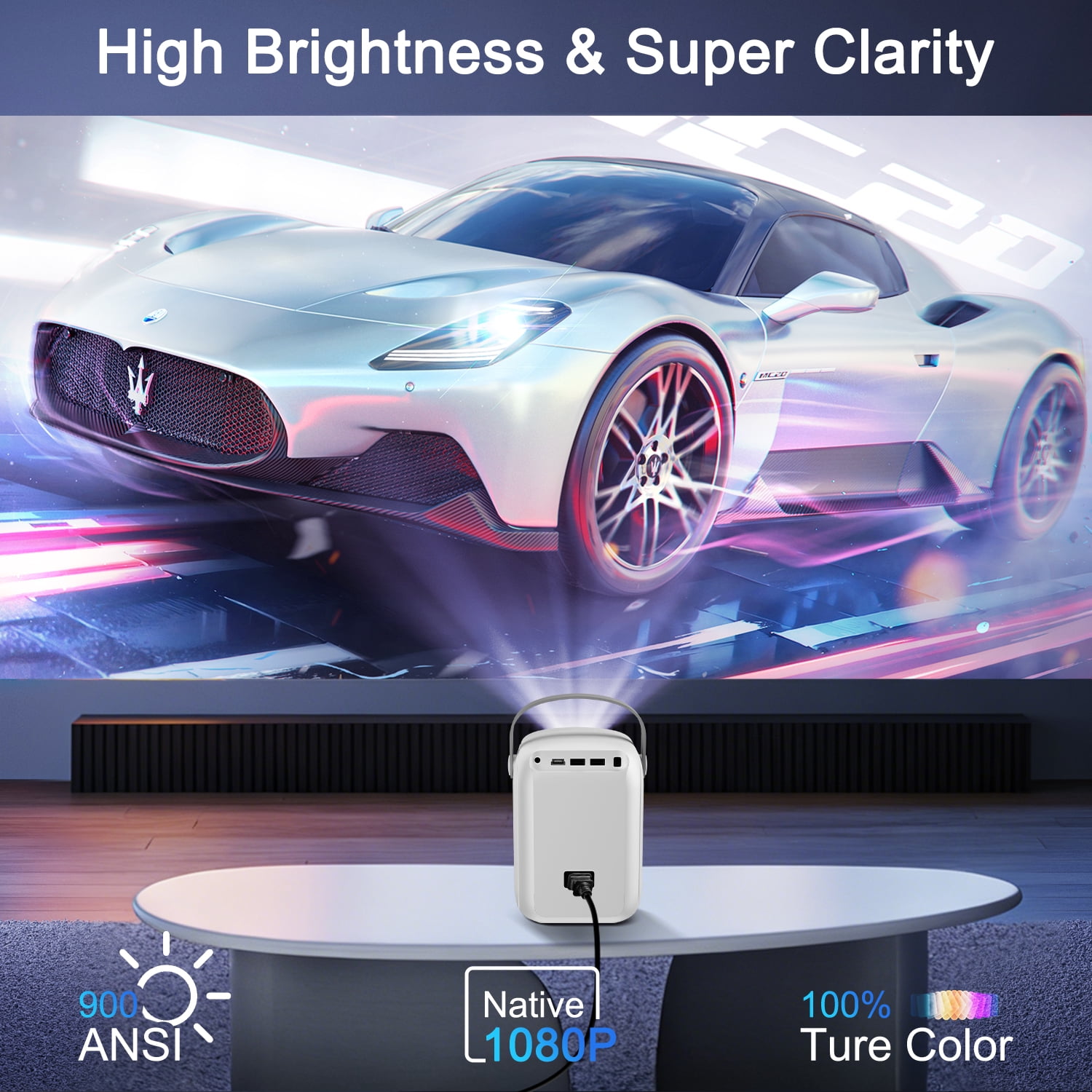 Portable Video Projector with WiFi and Bluetooth,1080P Supported,Electric Focus & Auto Keystone,Home Movie Projector for Bedroom,Wireless 300" Display