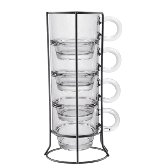 Set 4 piezas tazas para cafe 140ml Blair con soporte de metal Vittori