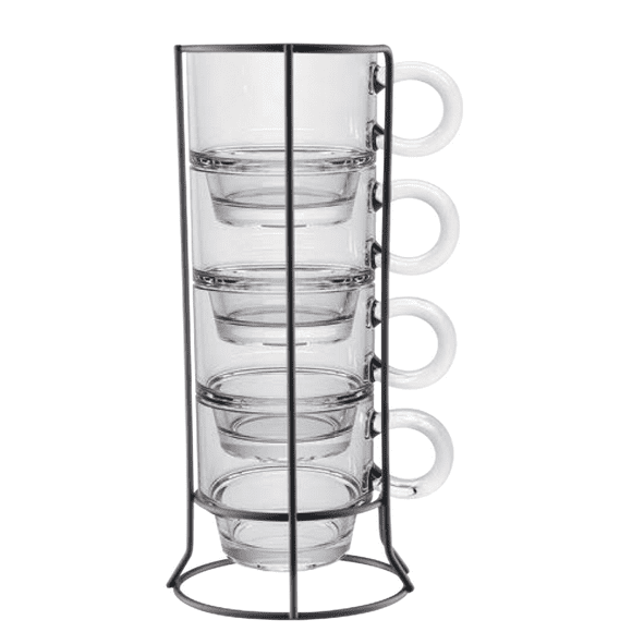 Set 4 piezas tazas para cafe 140ml Blair con soporte de metal Vittori