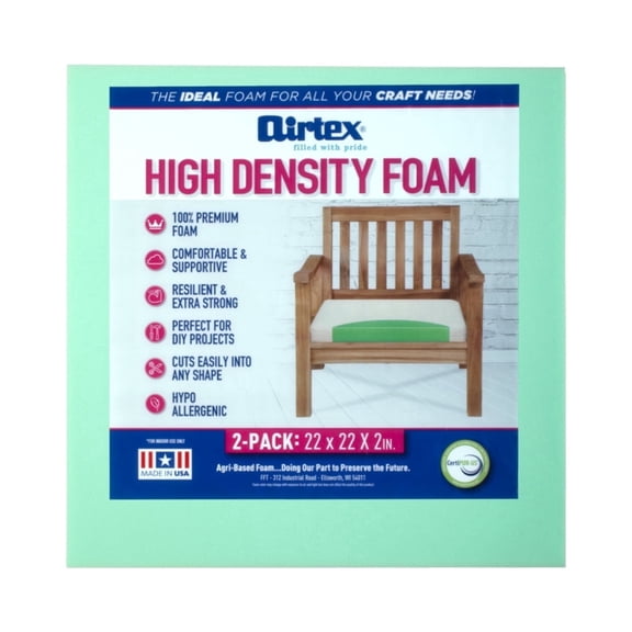 Airtex High-Density Foam Cushion Set – 2-Pack (2" x 22" x 22")