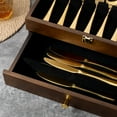 thumbnail image 5 of Fine Silverware Box with Glass Lid, 2-Layer Wooden Silverware Chest with Drawer, 14.5×10.6 Inches Luxury Style Decor Flatware Storage Case for Home&Restaurant (Walnut), 5 of 8