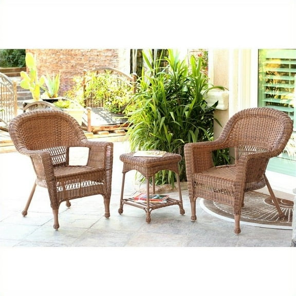 Jeco 3pc Wicker Chair and End Table Set in Honey without Cushion