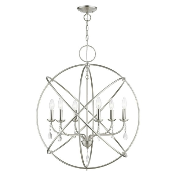 40906-91-Livex Lighting-Aria - 6 Light Globe Pendant In Shabby Chic Style-31.13 Inches Tall and 28 Inches Wide-Brushed Nickel Finish -Traditional
