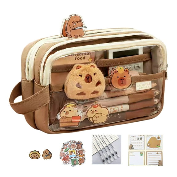 Large Capacity Pencil Case with Sticker Cartoon Capybara Pencil Pouch Pencil Bag Lovely Pen Bag Gift for Student