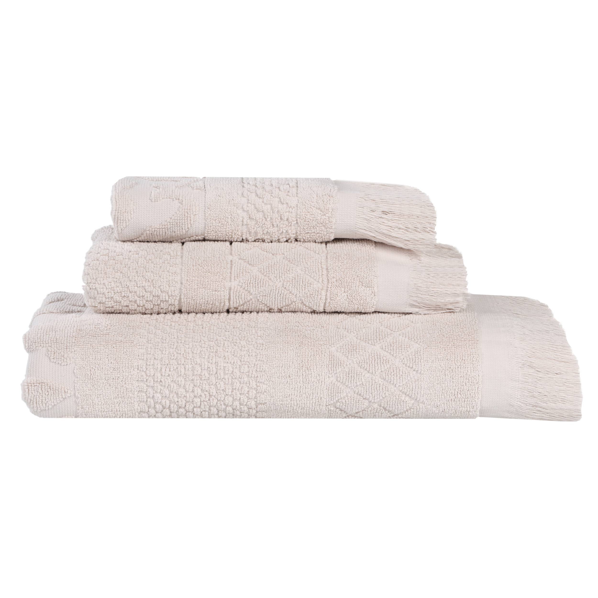 Superior Rolla Geometric Cotton 3 Piece Towel Set, Quick-Dry Ultra Soft Towels, Silver