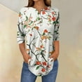 thumbnail image 2 of Women's Tops Printing Blouses 3/4 Sleeved Button Round Neck Fashionable Top Summer Tops For Women, 2 of 5