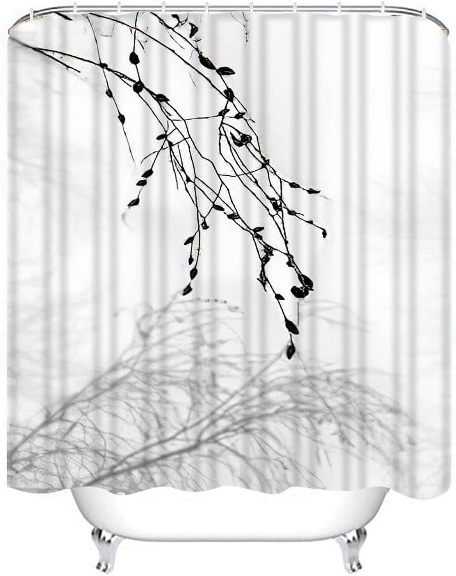 4 Piece Grey Branch Shower Curtain Set Abstract Tree Branches Shadows Beige Concrete Bathroom Sets with Non-Slip Rugs, Toilet Lid Cover and Bath Mat with Standard Size