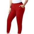 thumbnail image 2 of Plus Size Workout Leggings for Women High Waisted Lounge Gym Yoga Pants Fitness Exercise Stretch Soft Pants with Pockets Red 3XL, 2 of 7