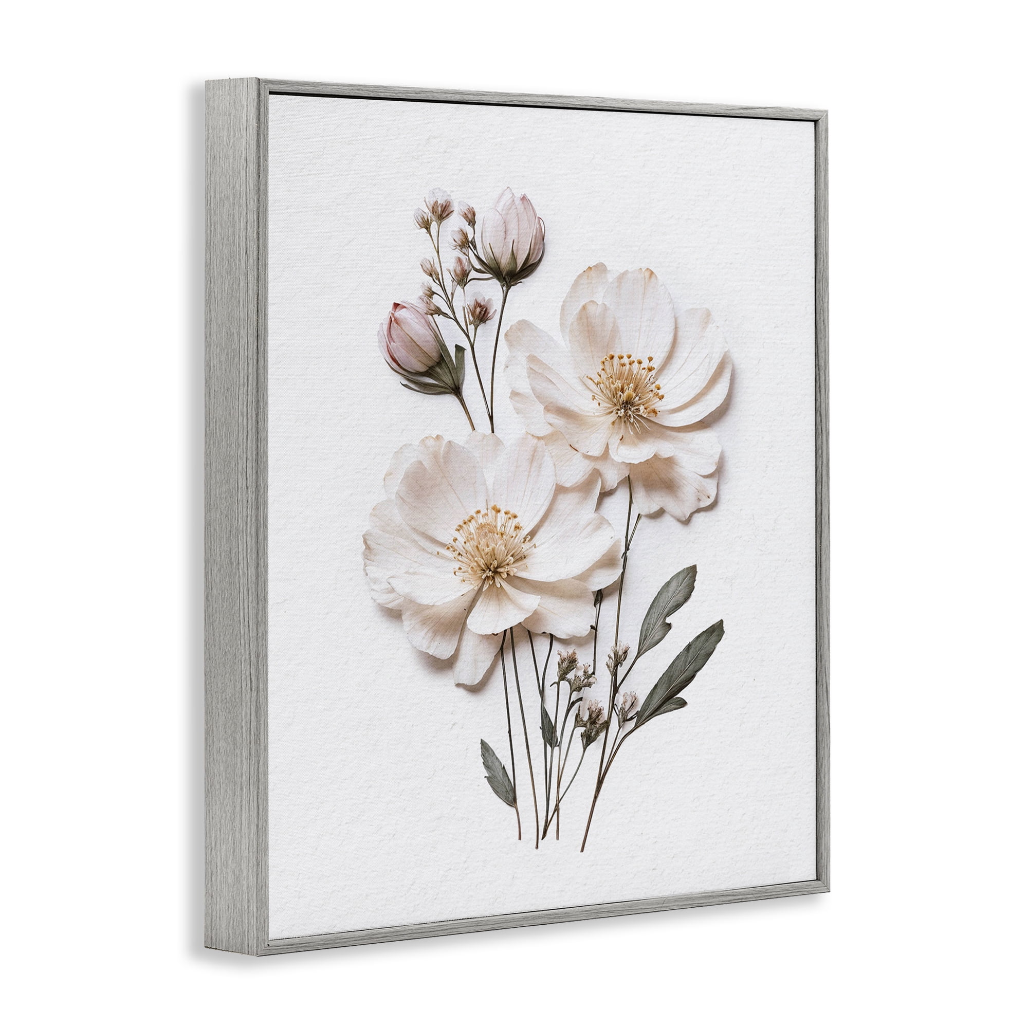 Elegant Pressed Flowers Gray Framed Giclee Art, design by Lettered and Lined