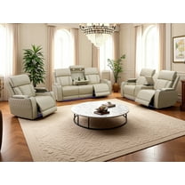 Golden Furniture 3-Piece Beige Breathing Leather Power Reclining Living Room Sofa Set