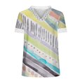 thumbnail image 4 of Hauts d'Été pour Femmes 2023 Mode Col en V Patchwork en Dentelle Manches Courtes Blouse Décontractée Col en V Chemises Oversize pour Femmes, 4 of 5
