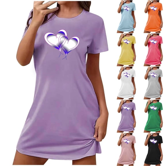 Sakmal Valentines Moomoo Womens Nightgowns Love Short Sleeve Lightweight Sleep Dress Heart Print Short Womens Nightgown L