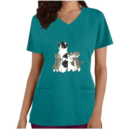 

Workout Tops for Women Women s Fashion Woman Print V--Neck Short Sleeve T-Shirt Printing Loose Blouse Tops Casual Solid Color Cropped T Shirts for Women Light Blue XXL