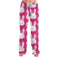 thumbnail image 5 of Easter Pajamas Women Drawstring Wide Leg Casual Pjs Funny Bunny Print Comfy Stretch Waist Pants (Hot Pink,L), 5 of 7