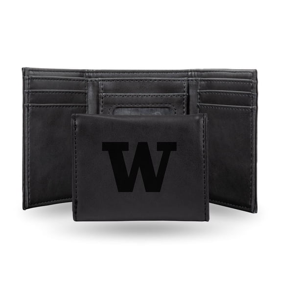 College Rico Industries Washington Black Laser Engraved Trifold Laser Engraved Tri-Fold Wallet - Men's Accessory