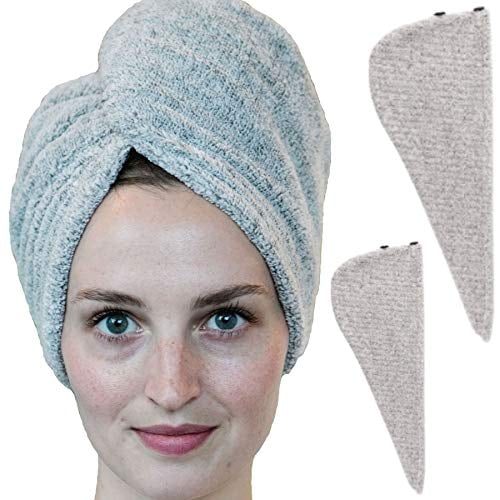 Zhenali Hair Drying Towel Wrap for Women. 2 Pack - Bamboo and Cotton Hair  Towel for Drying