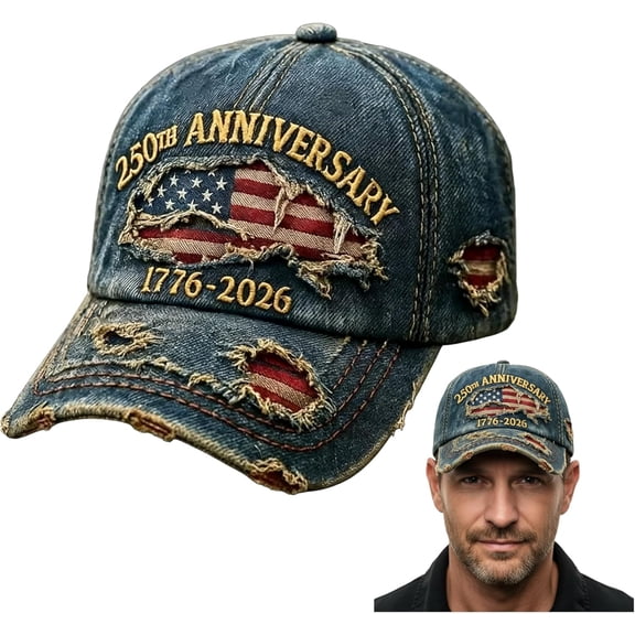 250th Anniversary Embroidered Hat,Vintage Distressed America 1776-2026 Dad Cap,Patriotic Adjustable Retro Trucker